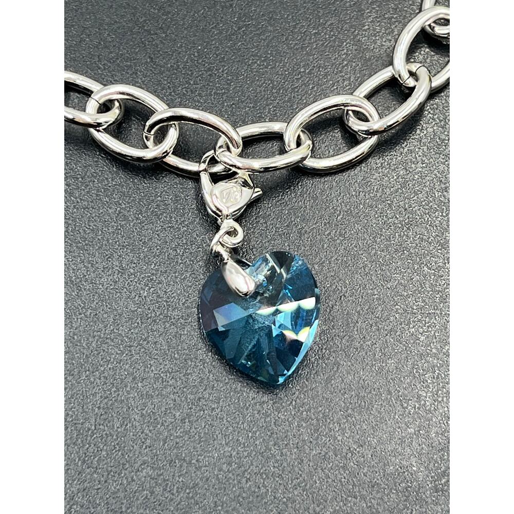 Swarovski Signed Heart Bracelet Birthstone Blue Aquamarine Heart‎ Something Blue - Picture 2 of 10